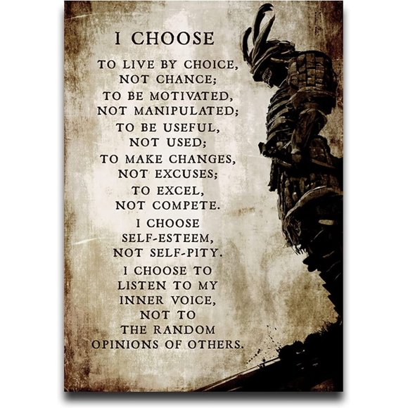 ASPORIC I Choose To Live By Choice Vintage Inspirational Posters Canvas Quotes Wall Art Prints Picture Modern Giclee Painting Decoration Samurai Artwork Unframed 8x10 Inch