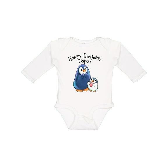 Inktastic Happy Birthday, Papa Cute Penguins Boys or Girls Long Sleeve Baby Bodysuit