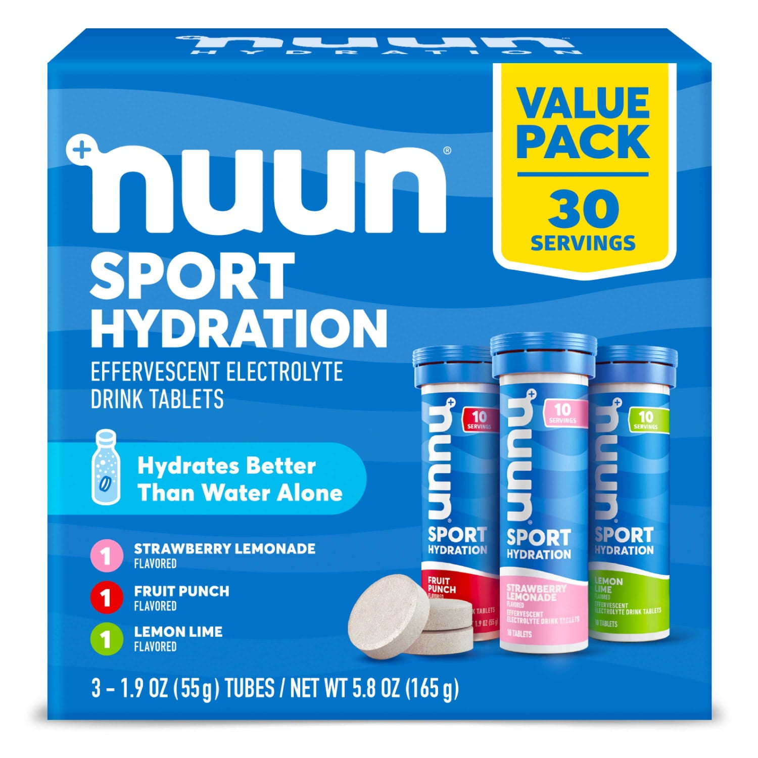 Nuun Sport Electrolyte Hydration Drink Mix Tablets, Mixed Flavors, 30 Servings