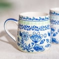 thumbnail image 3 of Taimei Teatime Coffee Mug with Lid, Set of 2, 16.5 Ounces, Ceramic Coffee Mugs with Handpainted Blue and White Floral Pattern, 3 of 7