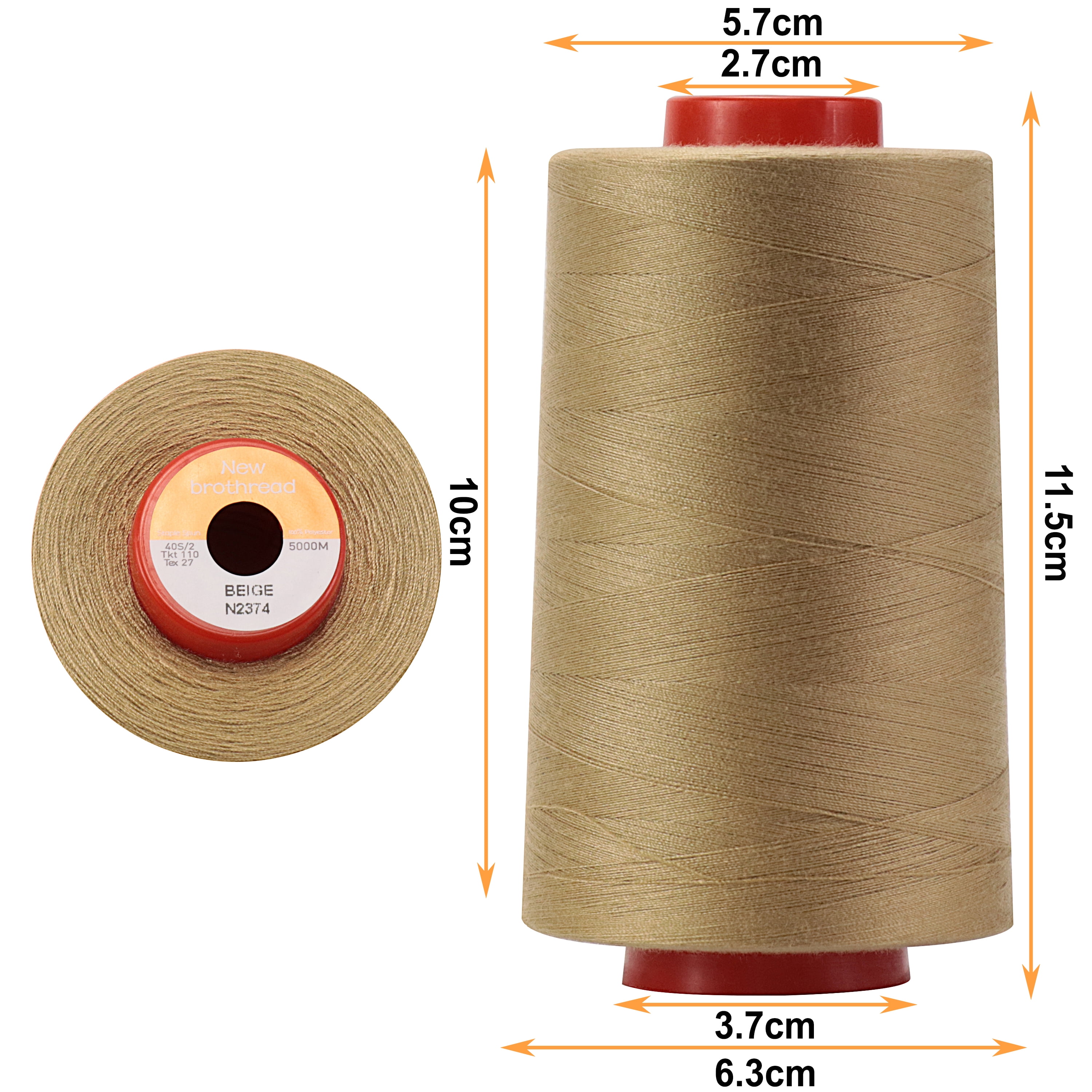 New brothread 4 Large Cones of Polyester Sewing Serger Quilting Thread - 5500Y (5000M) - Beige