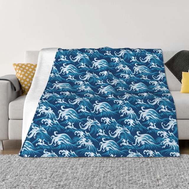 Balery Sea Water Wave Manta de Franela con Dibujo, Lujo Ultra Suave y Cálido, Antipelusa y Resistente a las Arrugas para Cama, Sofá, Camping -50"x40"