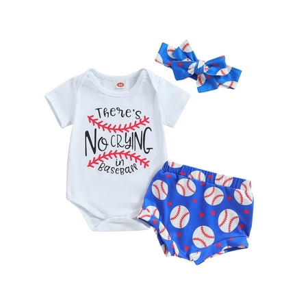 

Mioliknya Baby Girl Baseball Outfit Star Short Sleeve Romper Shorts Headband