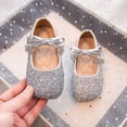 thumbnail image 2 of GiLiling Girls Mary Jane Flats, Sparkly Glitter Rhinestone Adjustable Bow Ankle Strap, Non-Slip Sole Casual Dressy Footwear (Silver, 2.5-3 Years), 2 of 9