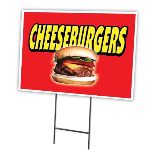 CHEESEBURGERS 12"x16" Yard Sign & Stake | Advertise Your Business | Stake Included Image On Front Only | Made in The USA