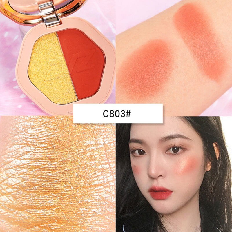 Face Blush Powder Palette Effect LongLasting Shimmer Shiny Blusher