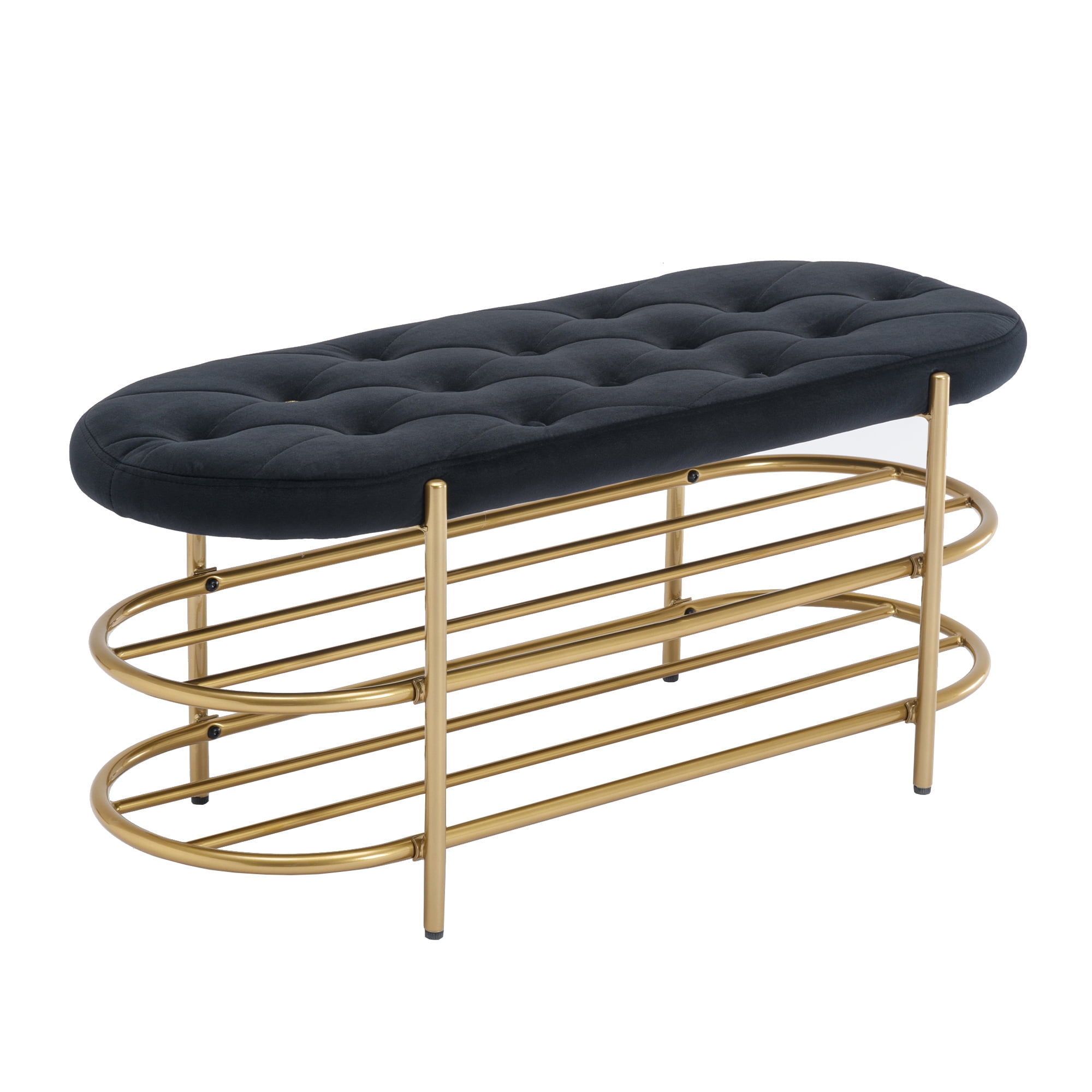 Kadyn Upholstered Velvet Beach, End of Bed Bench with 2 Shelf, Storage Beach for Living Room, Entrance, Black