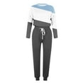 thumbnail image 5 of Sweatsuits 2pcs Sets Womens Jogger Set Round neck Long Sleeved Color Blocking Leisure Fashion Loose Two Piece Sweatpants Joggers Gray Size M, 5 of 5