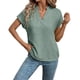 thumbnail image 2 of Xuyuer Ladies' Fashionable Casual Solid Color Short Sleeved V-Neck Linen Top - Breathable Summer Blouse for Beach Vacations, Weekend Outings and Relaxed Everyday Outfits, 2 of 5