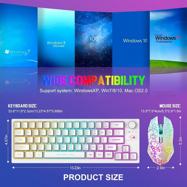 LexonElec Wireless Gaming Keyboard and Mouse, Rainbow Backlit