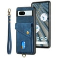 thumbnail image 7 of Nalacover for Google Pixel 7A, Slim Case Wallet with Credit Card Holder, Back Flip Premium Leather Magnetic Clasp Kickstand Wirst Hand Strap Shockproof Cover for Google Pixel 7A, Blue, 7 of 7