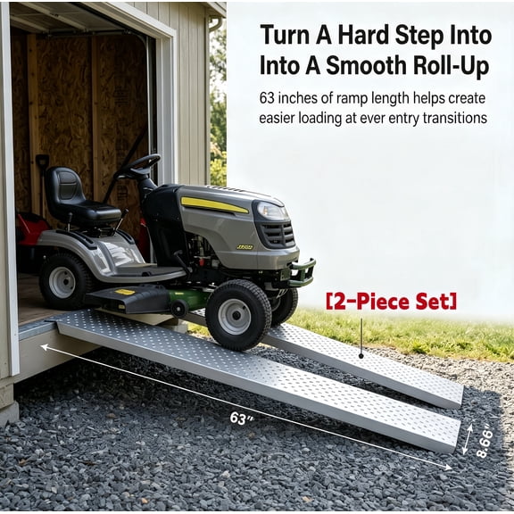 Aluminum Shed Ramp, Heavy Duty ATV Ramps, Lawnmower Ramps - Sturdy 1100 LBS Loading Ramps, Anti-Slip Portable Ramps for Garden, Garage & Vehicle Loading
