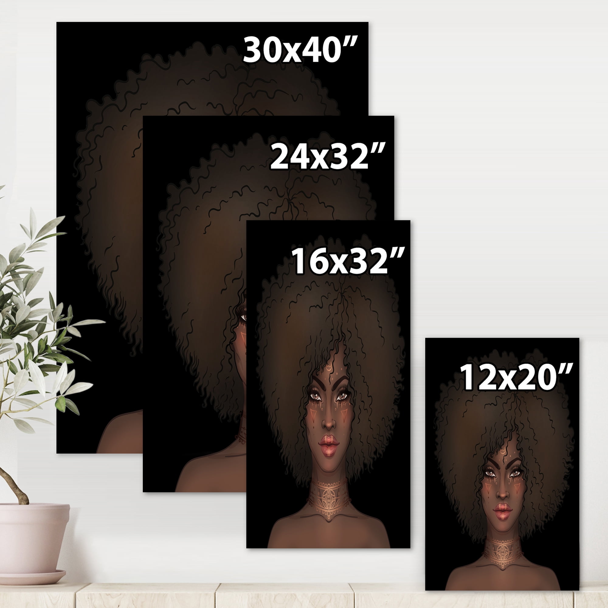 Designart ' Portrait of Afro American Woman III ' Modern Canvas Wall Art Print
