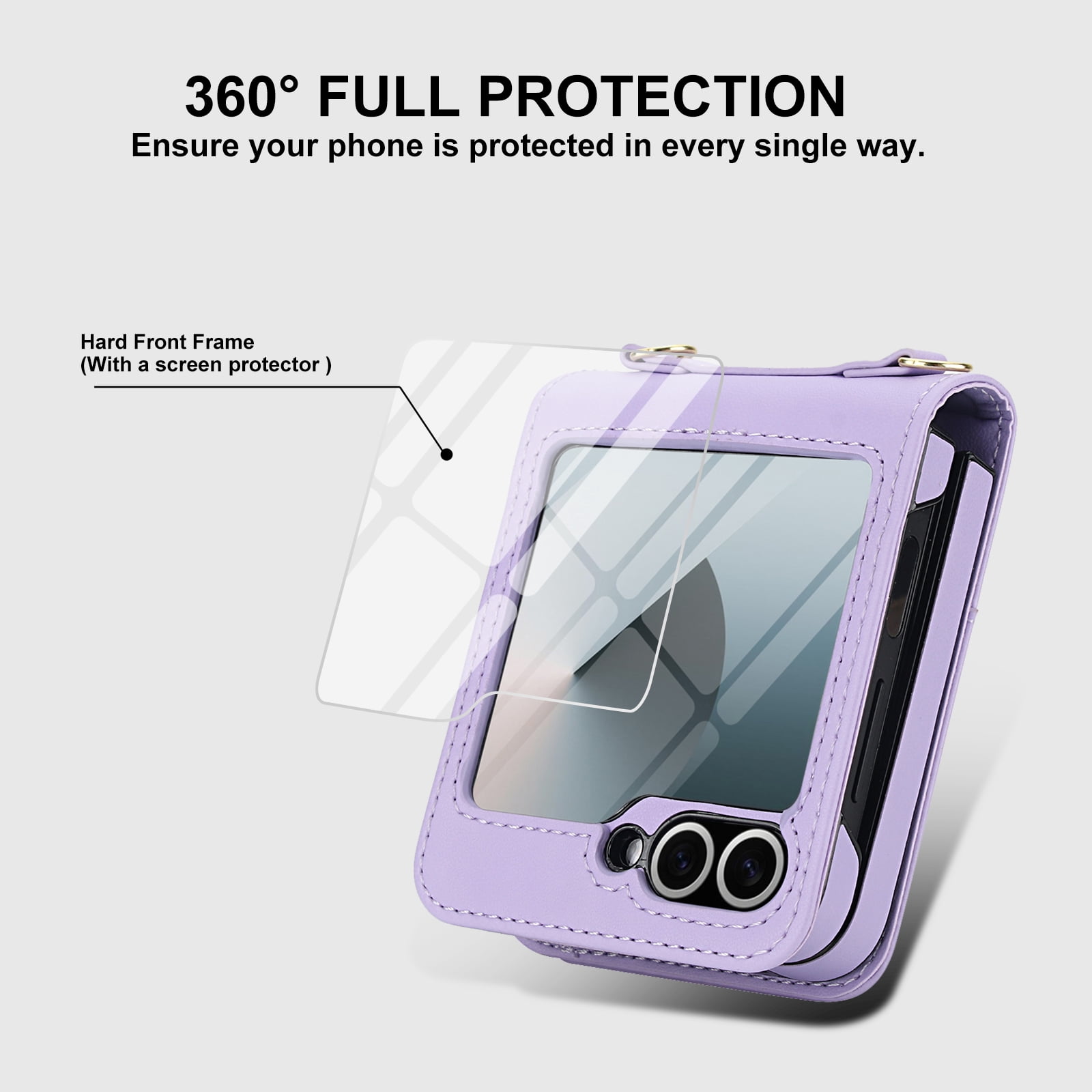 Crossbody For Samsung Galaxy Z Flip 7 Wallet Case with Hidden Kickstand, Credit Card Holder for Samsung Galaxy Z Flip 7 Case Built-in Screen Protector, Shoulder Strap & Lanyard Phone Case,Purple