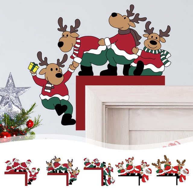 Fiudx Pegatina de Papá Noel para Puerta, Decoración Navideña con Reno y Diseño de Muñeco de Nieve, Fácil de Aplicar, Decoración Temporal, para Fiestas y Uso En El Hogar, Idea de Regalo Perfecta, 1 Ju