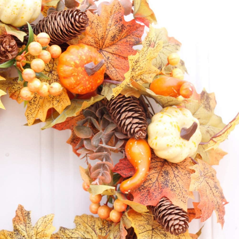 Couronne D'Automne Artificielle - Diamètre 12 Cm, Feuilles D'Érable, Citrouilles, Baies, Pour Déco Halloween/Thanksgiving - 8