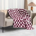 thumbnail image 5 of Throw Blankets Flannel Blanket with Checkerboard Grid Pattern Soft Throw Blanket for Couch, Bed, Sofa Luxurious Warm and Cozy for All Seasons (Burgundy, 50"x60"), 5 of 6