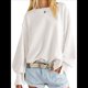 thumbnail image 1 of Sudadera Holgada de Gran Tamaño para Mujer, Cuello Redondo, Larga, Abertura Lateral, Estilo Jersey Crema L, 1 of 10