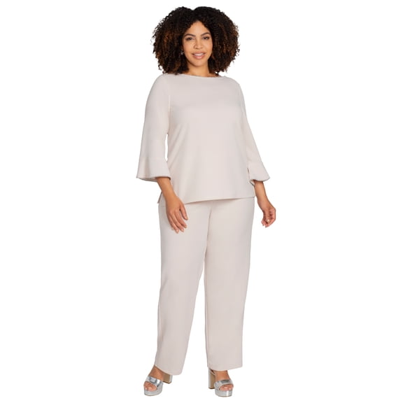 Catherines Women's Plus Size Flounce Top & Pant 2-Piece Pant Suit