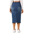 thumbnail image 3 of INSPIRE CHIC Women's Denim Skirt Casual High Waisted Front Slit Knee Length Jean Skirts, 3 of 4