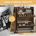 thumbnail image 5 of Shoe Cabinet with 2 Flip Drawers, Freestanding Hidden Shoe Storage Organizer for Entryway, Narrow Slim Shoe Rack Cabinet with Open Storage & Hooks for Front Door Entrance, Living Room, Hallway, Brown, 5 of 14