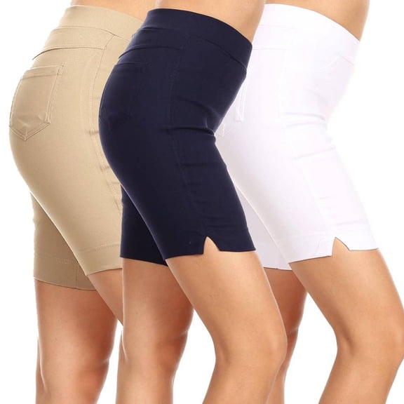 3 Pack Women's 9" Pull on Bermuda Shorts Side Slit Jean Style Casual Short S-3XL