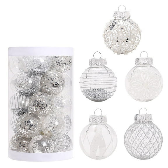 Taotanxi 25PCS Christmas Ornaments Set, 2.36"/6CM Clear Plastic Shatterproof Christmas Ball Hanging Ornaments for Xmas Tree Decorations, for Indoor Home Party Holiday Decor - Silver,White.