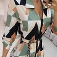 thumbnail image 2 of Women's Geometric-Print Shirt Dress Long Sleeved Irregular Hem Ladies Lapel Neck Midi Dress Waist Tie Lace Up Dresses New, 2 of 3