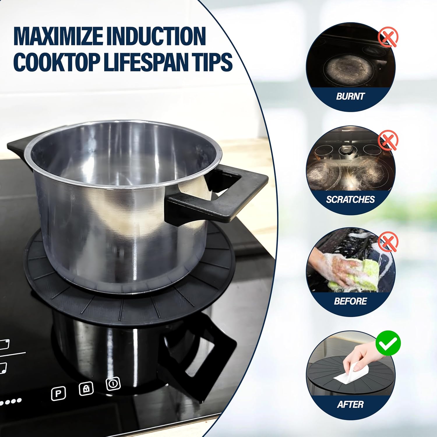 Induction Cooktop Protector - Induction Cooktop Silicone Stove Top Mat - Anti-Slip Mats to Keep Pots Stable and Protect Surfaces from Scratches (Large - 11 Inches)