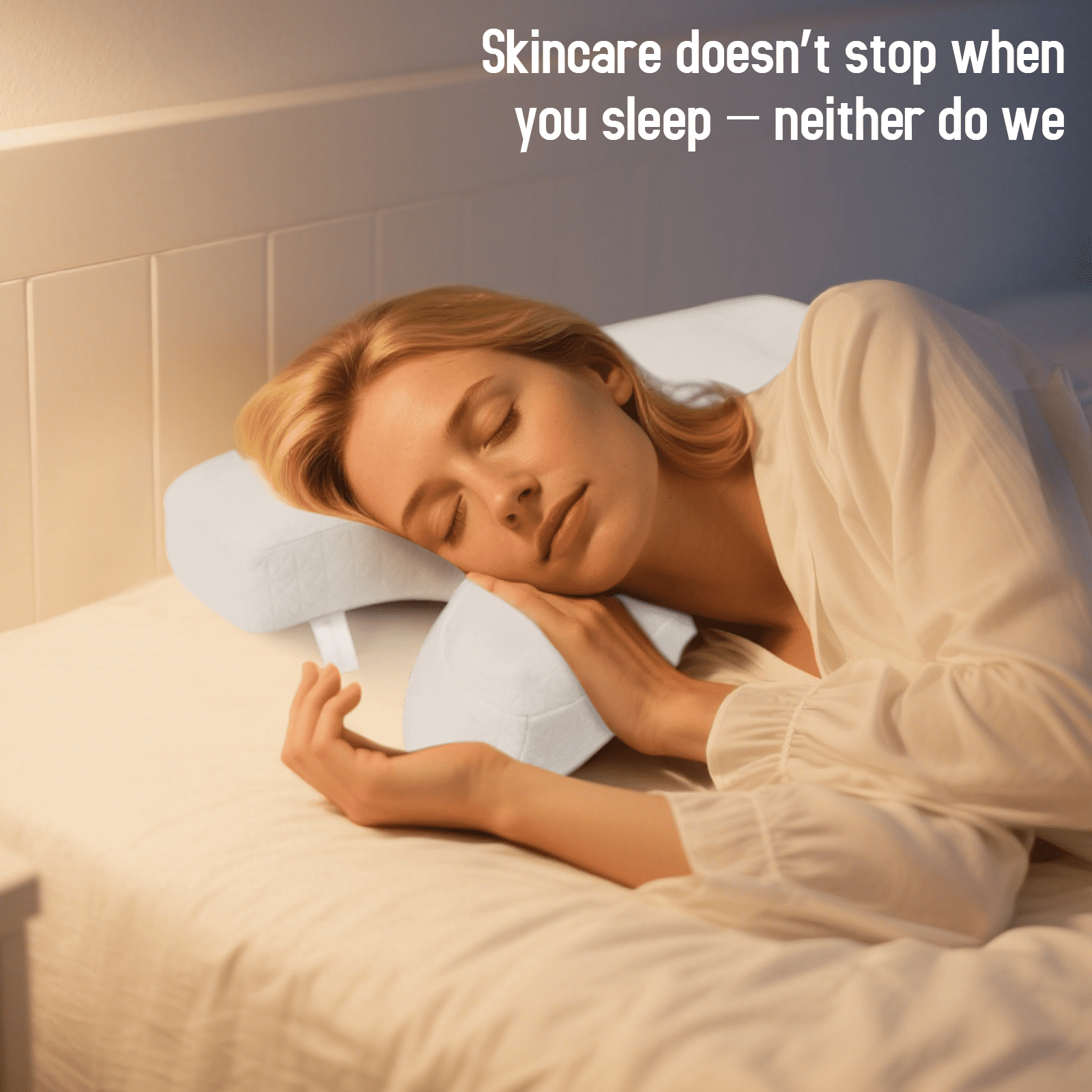 RoamReady Anti Wrinkle Side Sleeper Pillow, Adjustable Neck Support Pain Relief Beauty Pillow for Adults, White