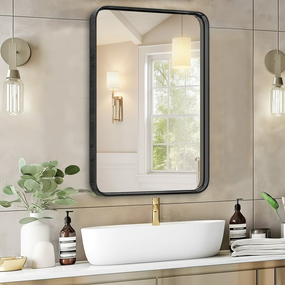 CONCETTA Bathroom Mirror 30"x 22" Wall Mirror with Rectangular Metal Frame, Black