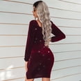 thumbnail image 5 of Robe en Velours à Manches Longues Col en V, Robe de Soirée Froncée Mode Pailletée pour Vacances Rendez-Vous Plage Brun Jaunâtre, Rouge Vin, Vert Foncé, 5 of 5