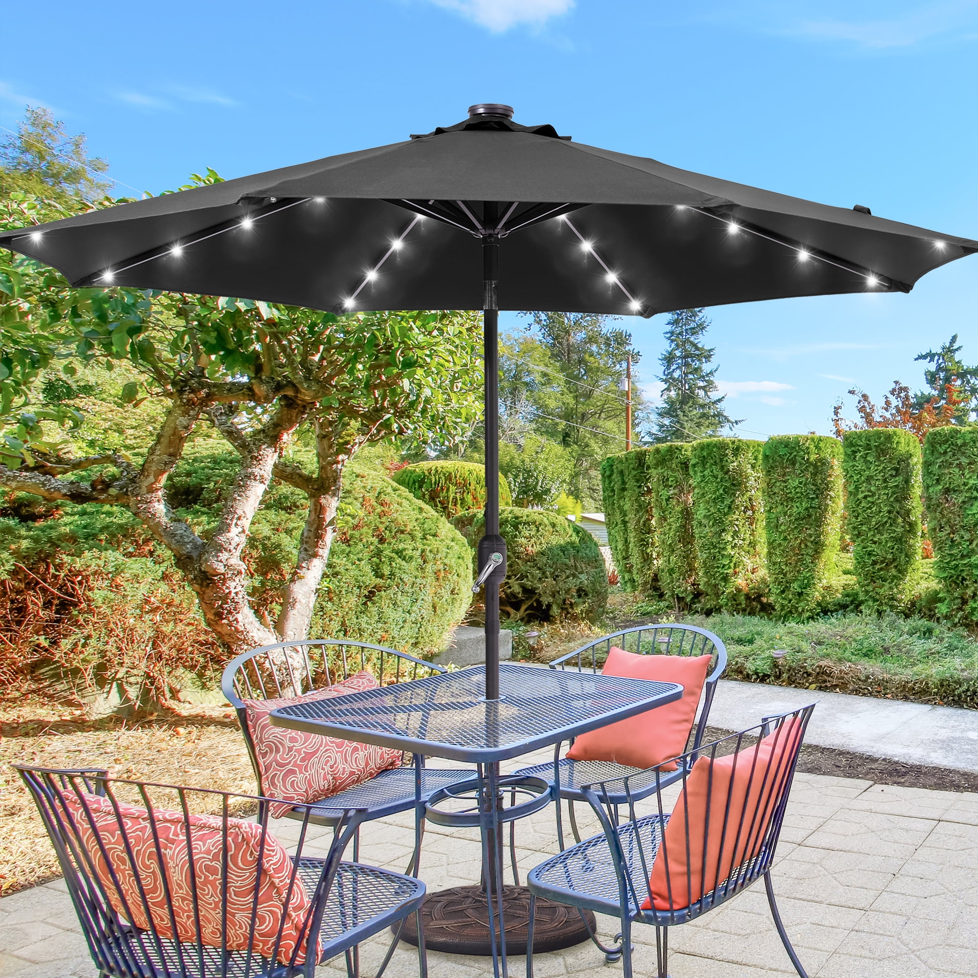 CHYVARY 9ft LED Patio Umbrella Market Outside Table Umbrella for Deck, Poolside and Patio,Black