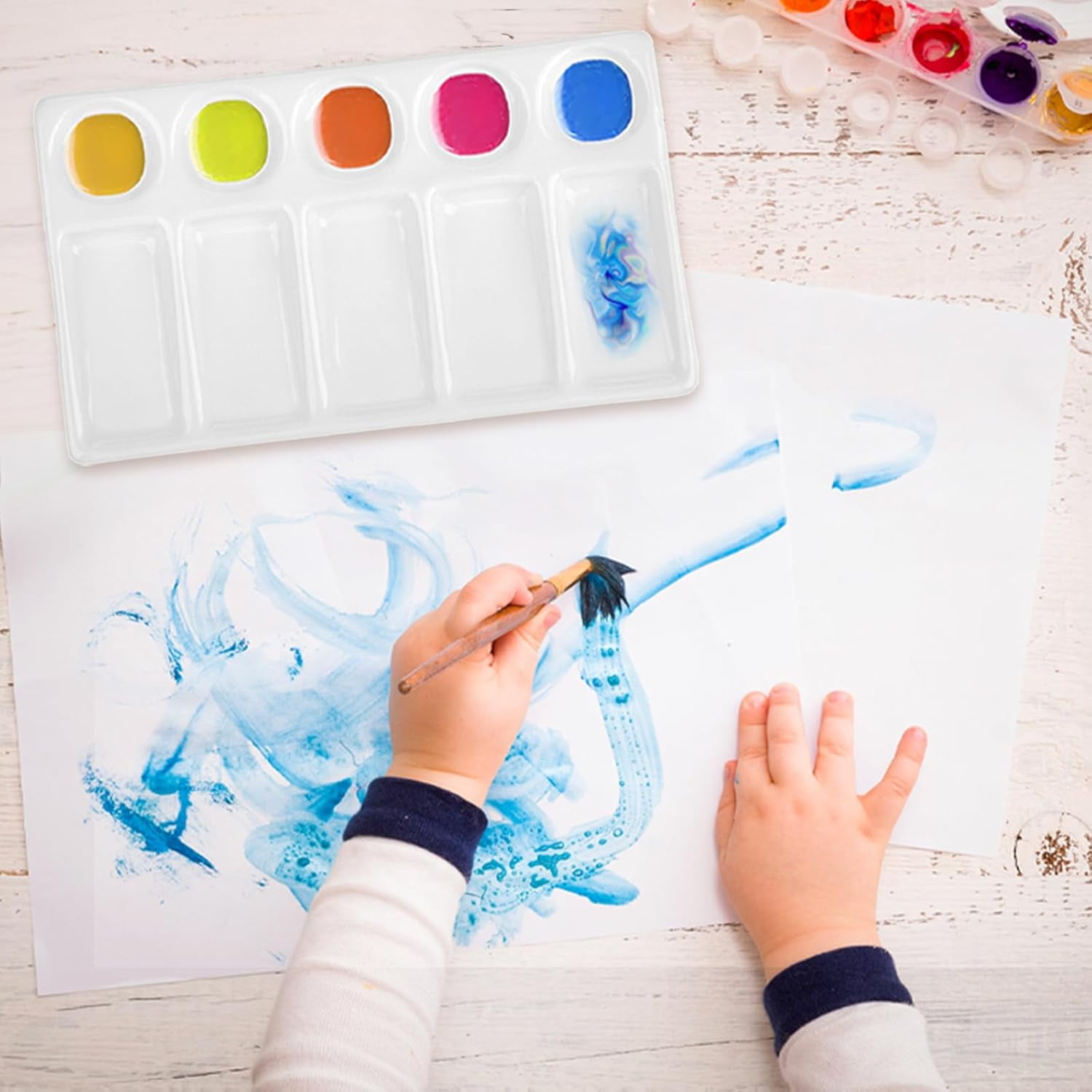 Xlhshop 2-Pack 10-Well Ceramic Paint Palettes, Rectangular Mixing Trays for Watercolor & Acrylic
