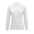 thumbnail image 3 of Lenpel Sweaters for Women Lightweight Mock Neck Long Sleeve Side Button Slim Ribbed Knit Tops Soft Casual Pullover Sweaters(White,X-Large), 3 of 4