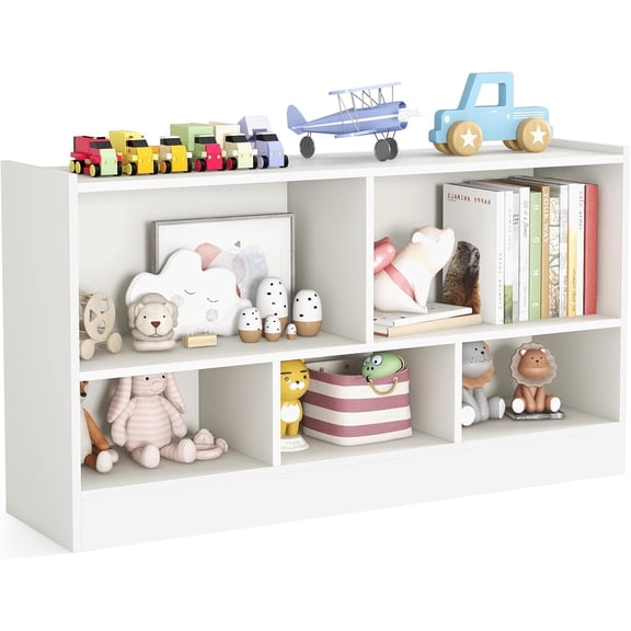 ThemisToy Storage Organizer, 5 Cubby Kids Bookshelf, Wooden 3-Tier Bookcase Storage Cabinet, Open Display Book Shelf for Daycare, Nursery, School Classroom, Living Room & Bedroom (White, 5 Cubes)