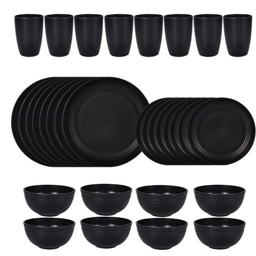 Supernal Wheat Straw Dinnerware Sets,Unbreakable Dinner Plates for 8,Microwave Dishwasher Safe,Reusable Dinnerware,Black Set 16pcs Plates, 8pcs Bowls