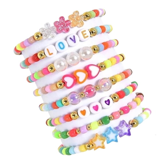 Set of 8 Playful Beaded Bracelet Gift Set Adjustable Jewelry for Girls Teens