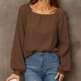 thumbnail image 2 of Dark Brown Women's Fashion Top with Square Neck, Pure Color, Lantern Long Sleeves, and Casual Hem, 2 of 5