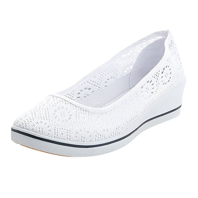 Bmisegm Chaussures Décontractées pour Femmes d'Été à Plateforme Compensée en Maille Ajourée, à Enfiler, Petites Chaussures Blanches, Chaussures Décontractées pour Femmes Blanches 38