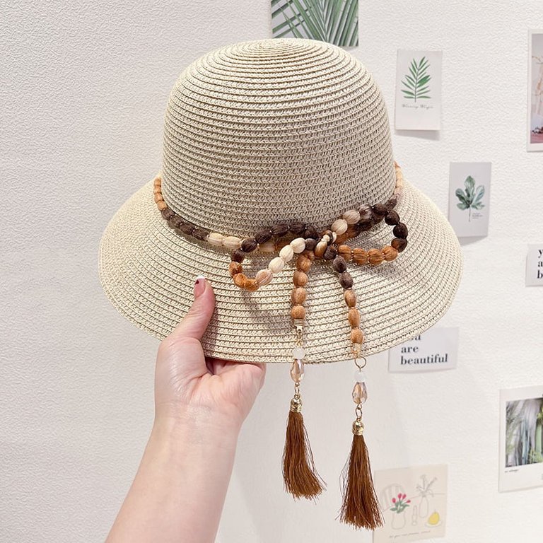 Women Straw Sun Hat Wide Brim UPF 50+ Crochet Summer Floppy 