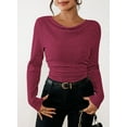 thumbnail image 6 of Pink Queen 2026 Spring Women's Long Sleeve Cowl Neck Ribbed Knit Shirts Slim Fit Ruched Going Out Crop Tops, 6 of 9