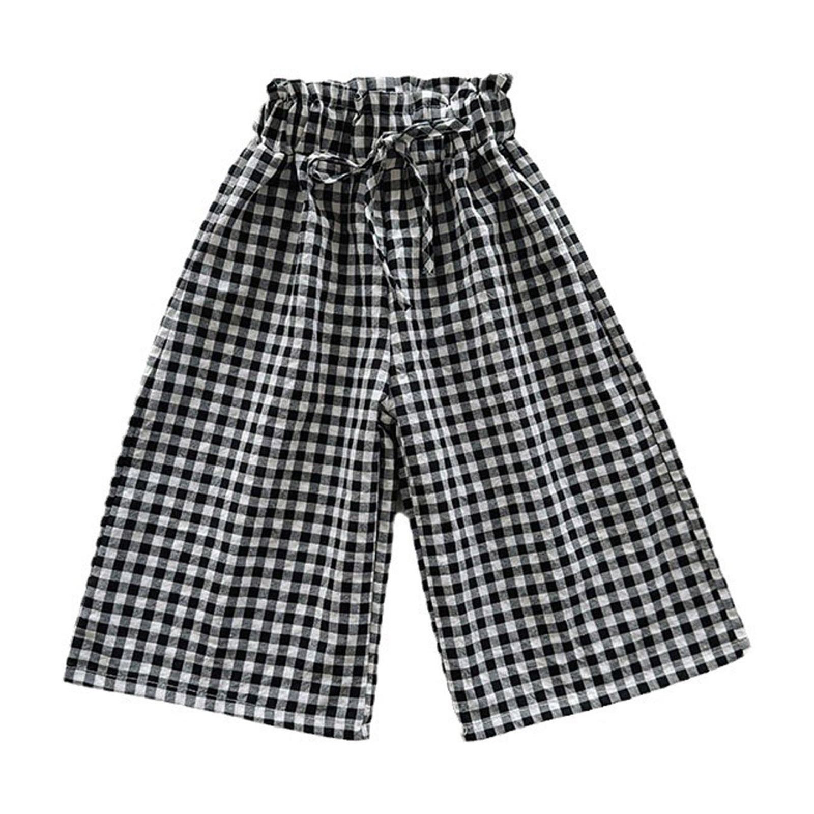 Utlike Girls Pants Toddler Baby Classic Pants Plaid Elastic Jogger Gingham Long Pants Summer Fall Wide Leg Pants Size 8 Years-9 Years