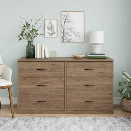 Mainstays Classic 6 Drawer Dresser Rustic Oak Finish Walmart Com