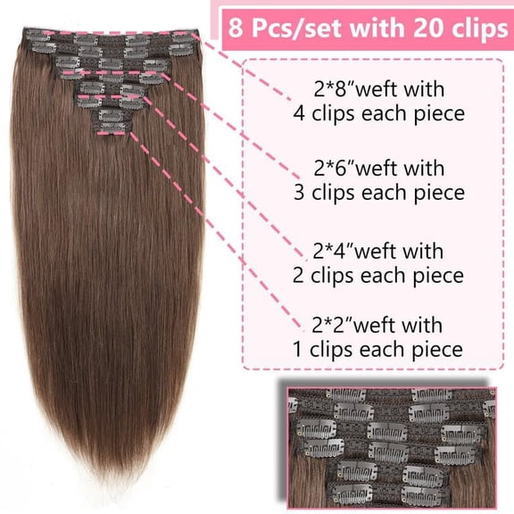 WEIF-Clip in Hair Extensions Real Human Hair 12 Inch Straight Clip Ins 8 Pcs Brazilian Remy Hair Extensions for Women (#4 Chocolate Brown)