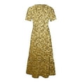 thumbnail image 5 of Penkiiy Women's Summer Shiny Print Casual Short Sleeve Crewneck Basic Swing T Shirt Dress Flowy Beach Vacation Sundress M Gold, 5 of 7