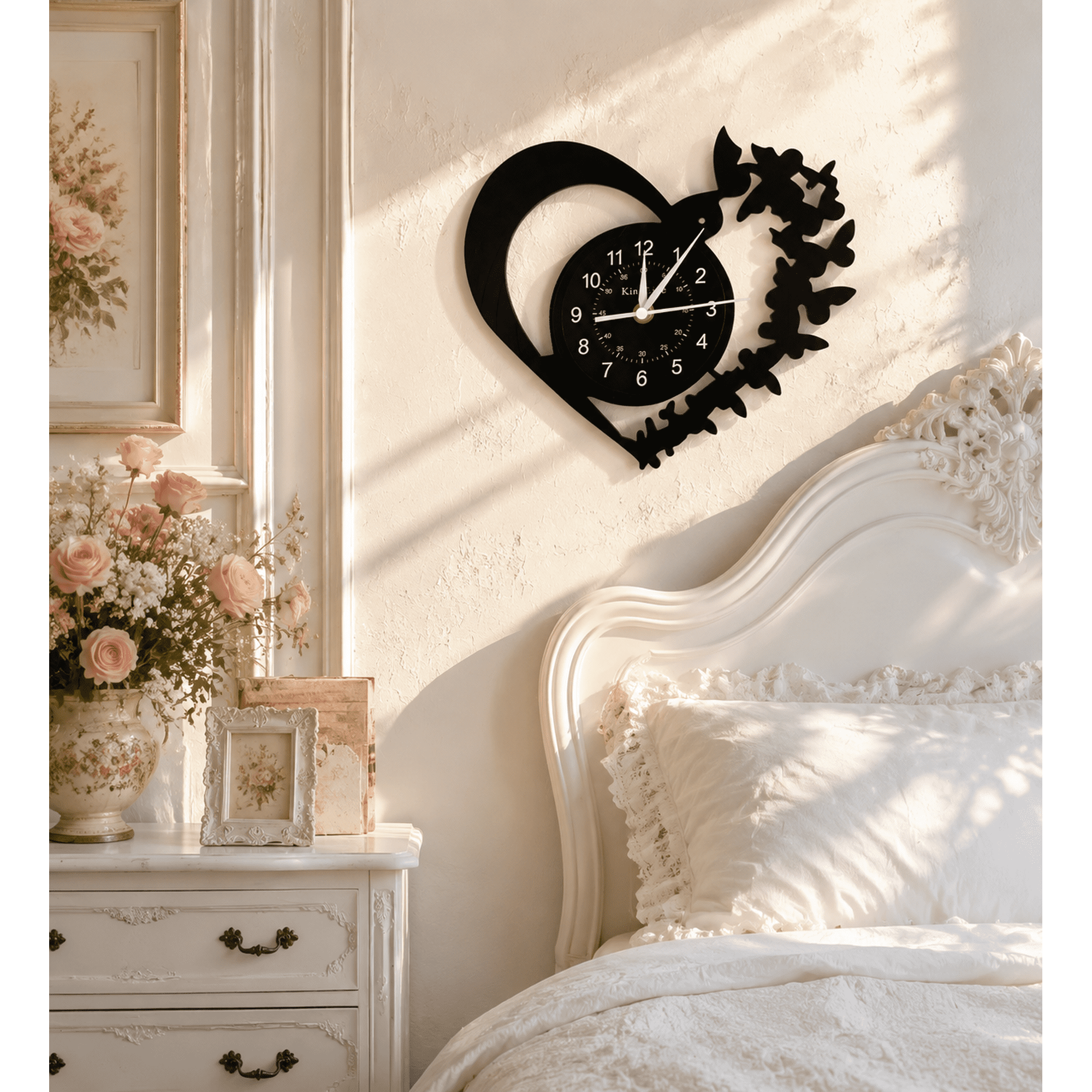 Modern Heart Vinyl Record LED Wall Clock - 7 Color Changing Night Light with Remote, Silent Battery Operated Hanging Clock for Bedroom, Living Room & Unique Wall Art