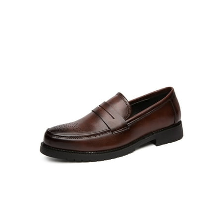 

Fangasis Mens Flats Comfort Brogues Slip On Dress Shoes Men Business Loafers Party British Wingtips Faux Leather Shoe Brown 7.5