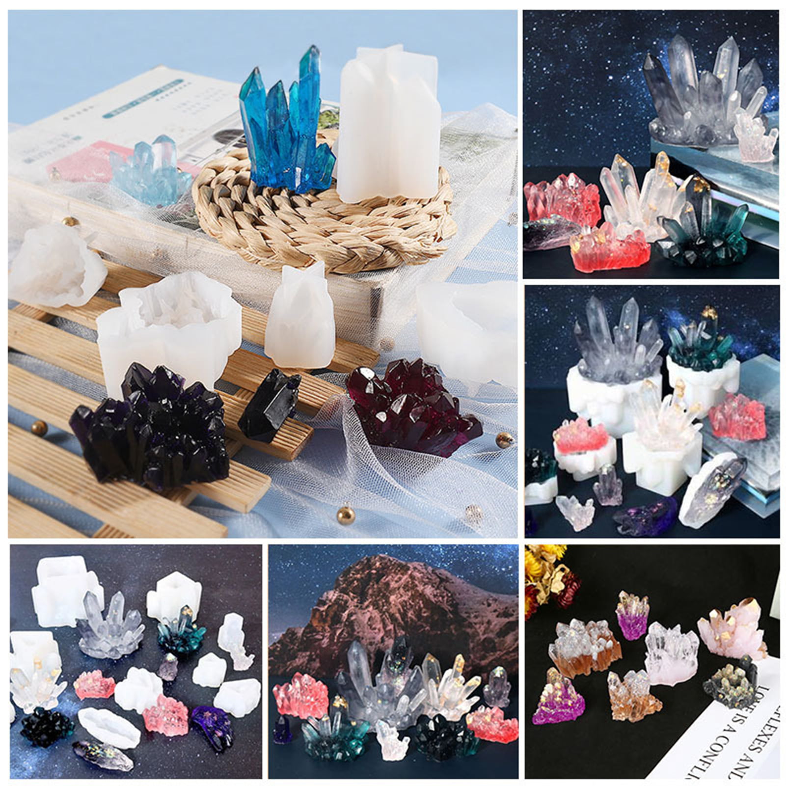 FineInno 11 PCS Crystal Cluster Molds Set Quartz Rock Silicone Resin Mould  Crystal Column Icicle Iceberg Epoxy Resin Molds with Different Shapes for