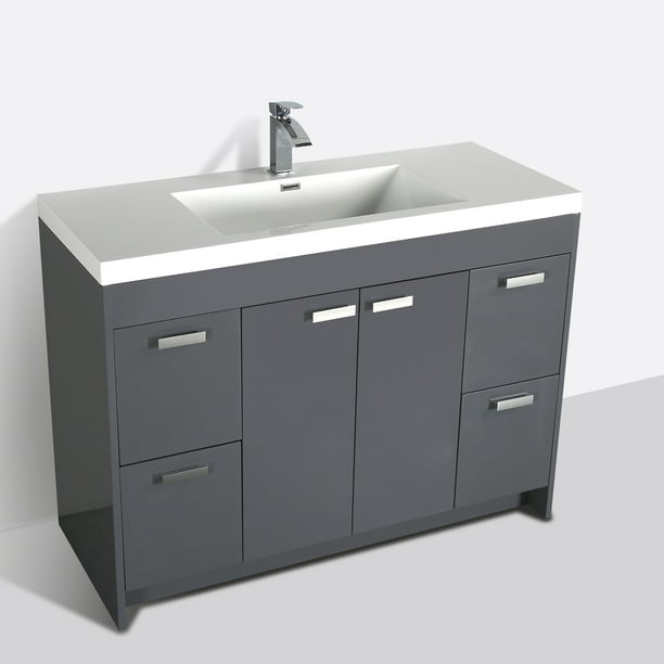 Eviva Lugano 48 Gray Modern Bathroom Vanity With White Integrated Eviva Lugano 48 Gray Modern Bathroom